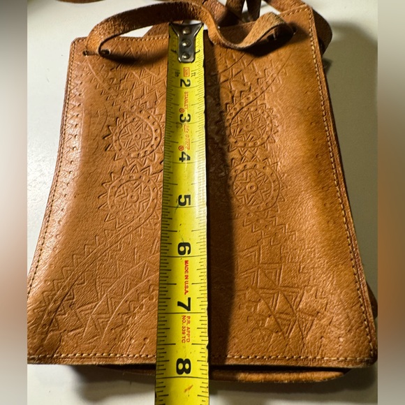 Nice Vintage Hand Made Mexican Tan Brown Leather BOHO Hippy Bag Purse 70s - Picture 10 of 12